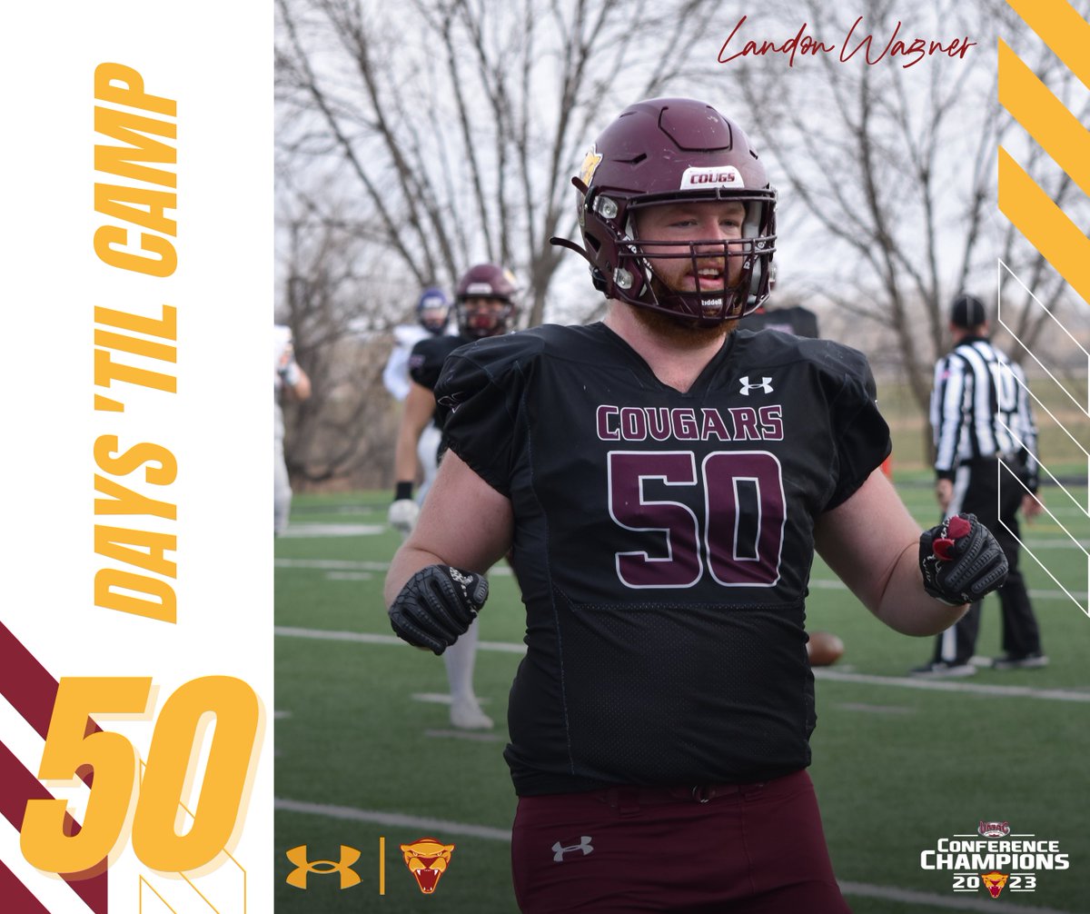 5️⃣0️⃣ Days until Fall Camp! ⛺️

3-year starter DL Landon Wagner (Litchfield, MN) is ready to work up front! 🏈#WorkCrew⚒️

#TEAM #RollCougs🐾