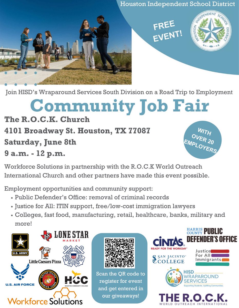 Milby Wraparound Specialist (@wraparoundmilby) on Twitter photo Join HISD’s Wraparound Services South Division on a Road Trip to Employment Saturday June 8th from 9:00am-12:00pm. 
FREE EVENT!
Únase a la división sur de HISD Servicios Integrales en un viaje hacia el empleo Sábado 8 de junio de 9:00am a 12:00pm. 
¡EVENTO GRATIS! Join HISD’s Wraparound Services South Division on a Road Trip to Employment Saturday June 8th from 9:00am-12:00pm. 
FREE EVENT!
Únase a la división sur de HISD Servicios Integrales en un viaje hacia el empleo Sábado 8 de junio de 9:00am a 12:00pm. 
¡EVENTO GRATIS!