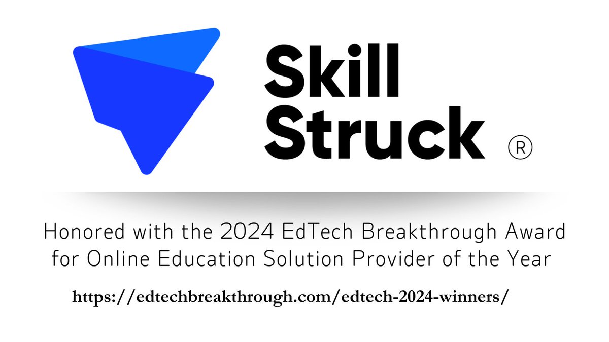 SkillStruck's tweet image. 🏆️Huge News! We’re thrilled to announce that we’ve been selected as the Online Education Solution Provider of the Year by the 2024 @EdTech_Awards!

Learn about our #CS &amp;amp; #AI tools for K-12 education &amp;amp; the other award recipients here:➡️edtechbreakthrough.com/edtech-2024-wi… #EdTechBreakthrough