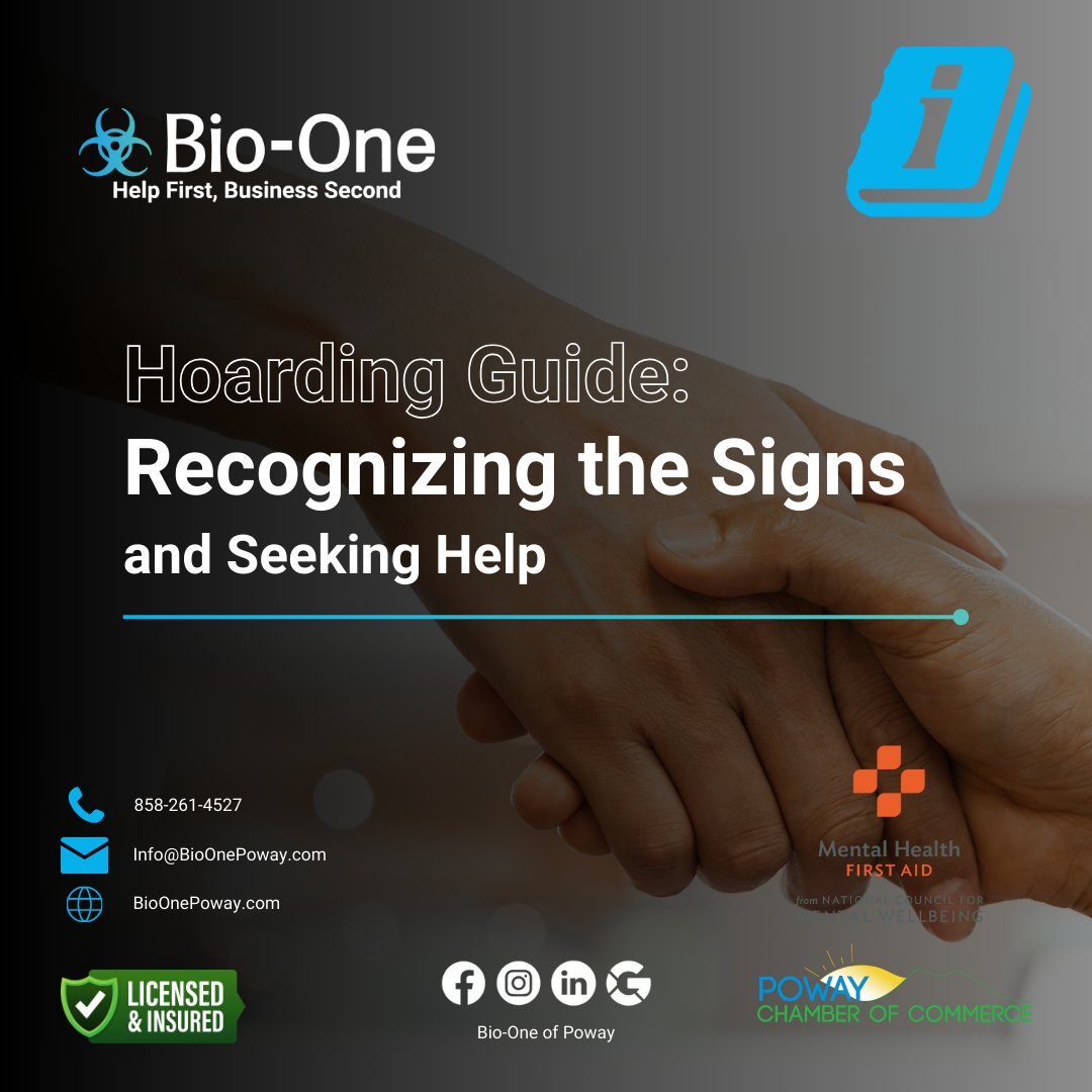BioOnePoway's tweet image. Struggling with clutter or know someone who is? Our latest guide, "Hoarding: Recognizing the Signs and Seeking Help," provides valuable insights on identifying hoarding behaviors.

💡: bioonepoway.com/hoarding-guide/

📧 Info@BioOnePoway.com
📞 858-261-4527

#bioone #poway #hoarding