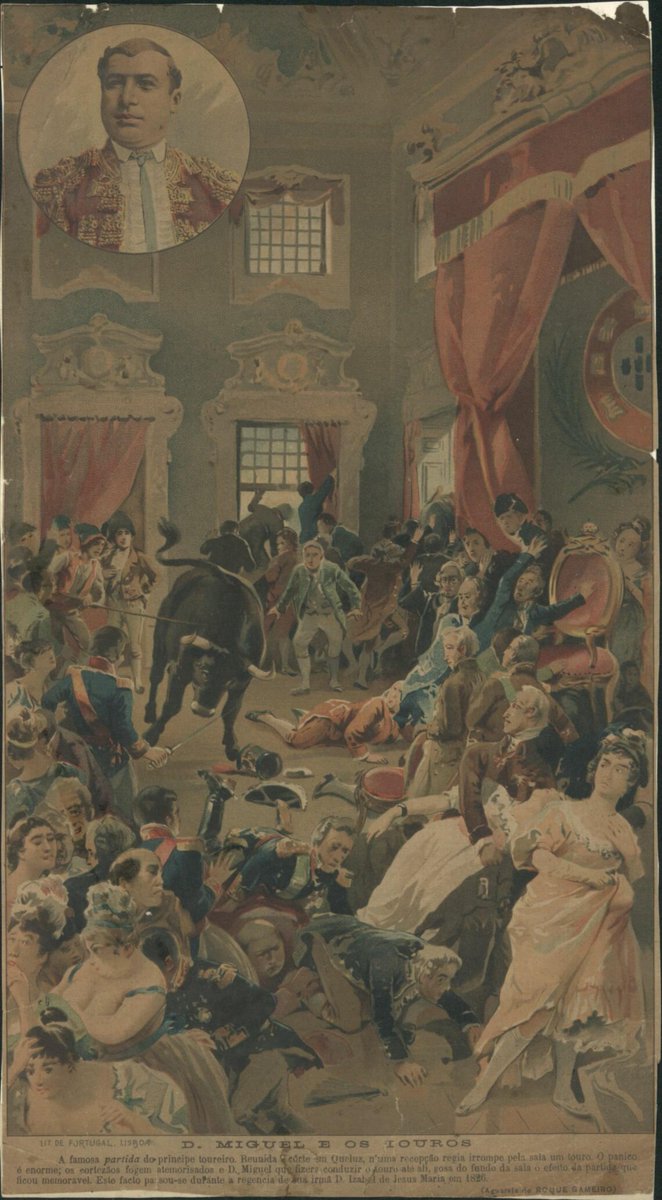 DeAlmeidaIHSV's tweet photo. Dos eventos mais aleatórios da História de Portugal.
D. Miguel largou um touro aos maçons nas cortes, em Queluz, durante a regência da sua irmã em 1826. https://t.co/mrnvT7ZPRC