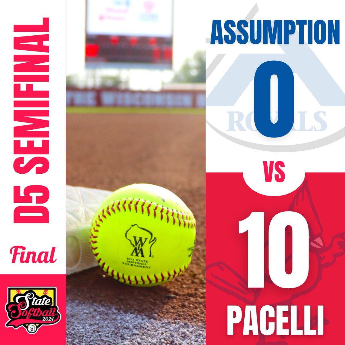 wiaawistate's tweet photo. Pacelli is headed back to the D5 State Championship to defend their State Title from last season! In a rematch of last year's final, the Cardinals will take on top-seeded Oakfield. 🥎 #wiaasb https://t.co/6mAoysE9Dp