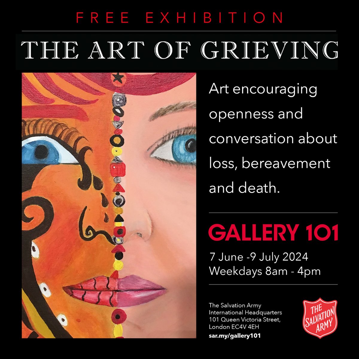 SalvArmyIHQ's tweet photo. The Art of Grieving exhibition aims to spark communication and encourage connection around a part of life that is too often ignored or hidden away. See a range of works from 40 different artists at this #freeexhibition.

Visit #Gallery101 https://t.co/1hFWug7M3N https://t.co/wj4uuN4Rv9
