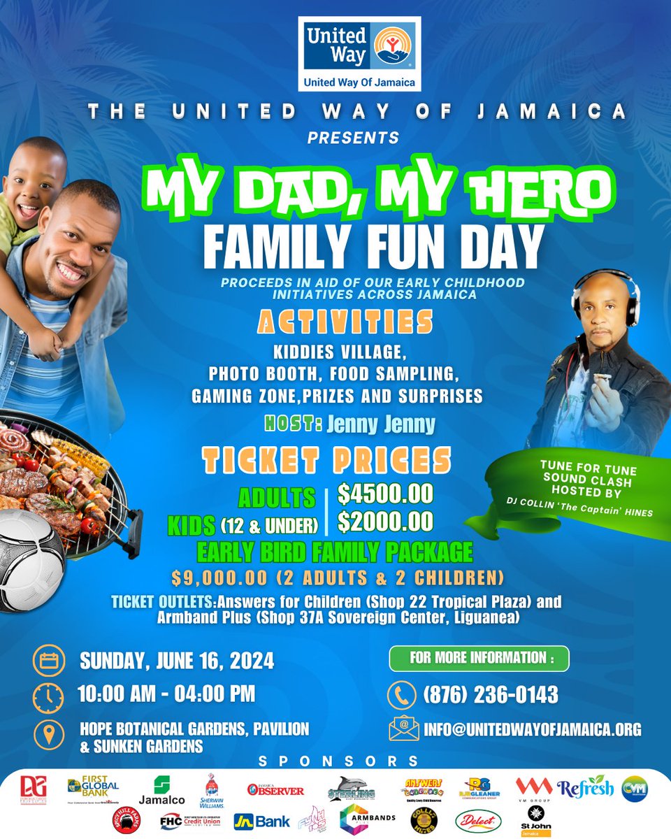 Celebrate Father’s Day with the family!

The United Way of Jamaica is inviting you to come and enjoy the day with us at our Family Fun Day. 

We have an activity-filled day planned for our fathers and the entire family. Come on out for the fun while giving to the charitable work.