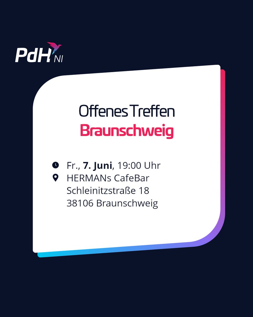 PdH_NI's tweet image. Demnächst finden wieder Offene Treffen (Stammtische) in verschiedenen Orten Niedersachsens statt - die perfekte Gelegenheit, uns und unsere Partei ganz zwanglos kennenzulernen. 💗