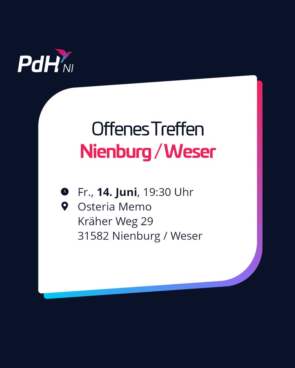PdH_NI's tweet image. Demnächst finden wieder Offene Treffen (Stammtische) in verschiedenen Orten Niedersachsens statt - die perfekte Gelegenheit, uns und unsere Partei ganz zwanglos kennenzulernen. 💗