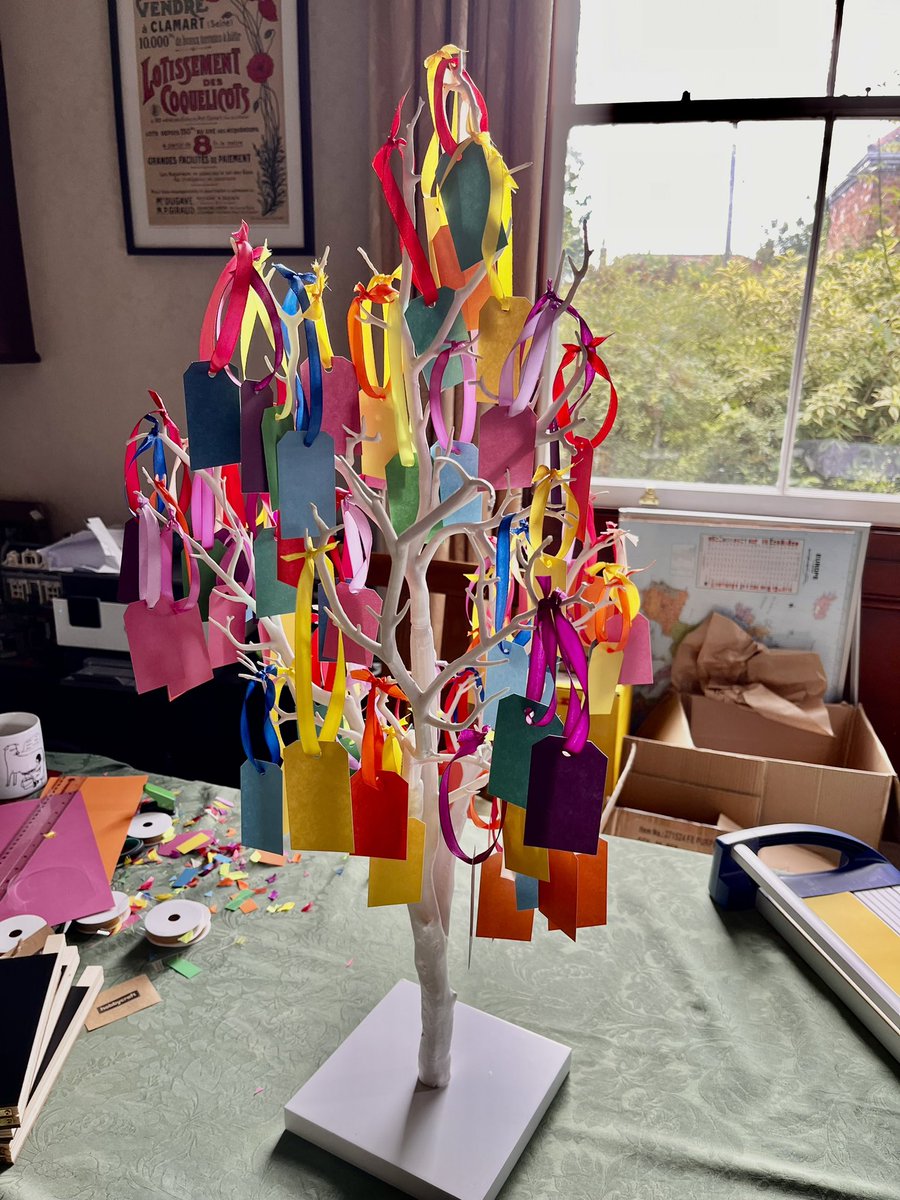 Spent the last hour making ribbon tags for the all new ‘#UXLibs Tree of Knowledge TM’ (on which delegates can share nuggets of UX wisdom).