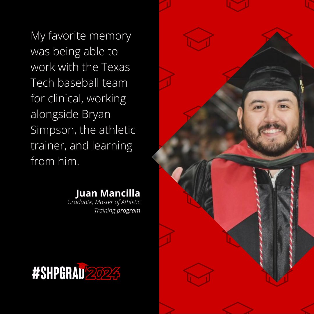 TTUHSC_SHP's tweet photo. Master of Athletic Training graduate Juan Mancilla says, "My next step is to work at Sports Zone orthopedic clinic as an athletic trainer." #SHPRedRaider https://t.co/PNz4qHwUVu
