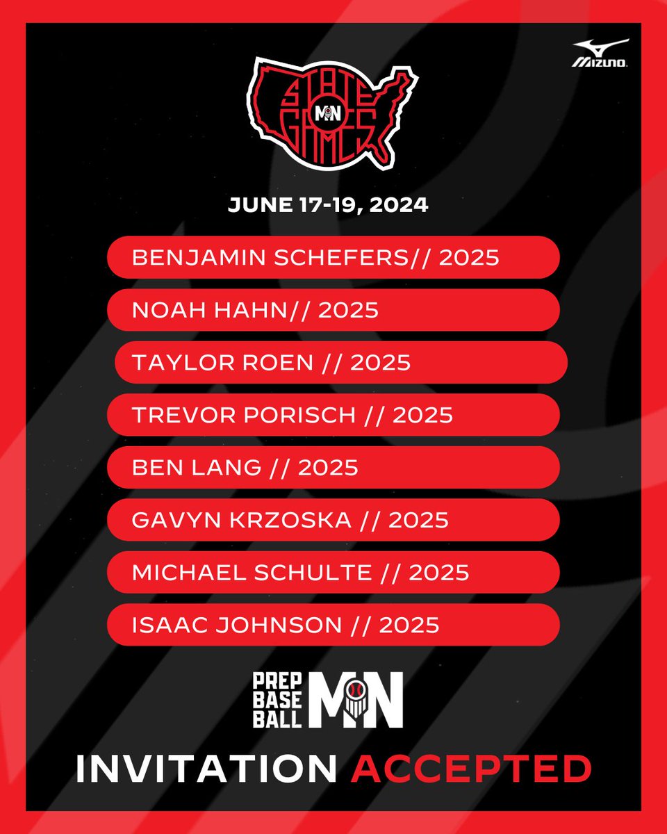 PrepBaseballMN's tweet photo. 𝐒𝐓𝐀𝐓𝐄 𝐆𝐀𝐌𝐄𝐒 ✅ 𝘐𝘯𝘷𝘪𝘵𝘦 𝘈𝘤𝘤𝘦𝘱𝘵𝘦𝘥

See you at Tonka 👋

#MNStateGames24 | #BeSeen https://t.co/O8lTADHGhJ