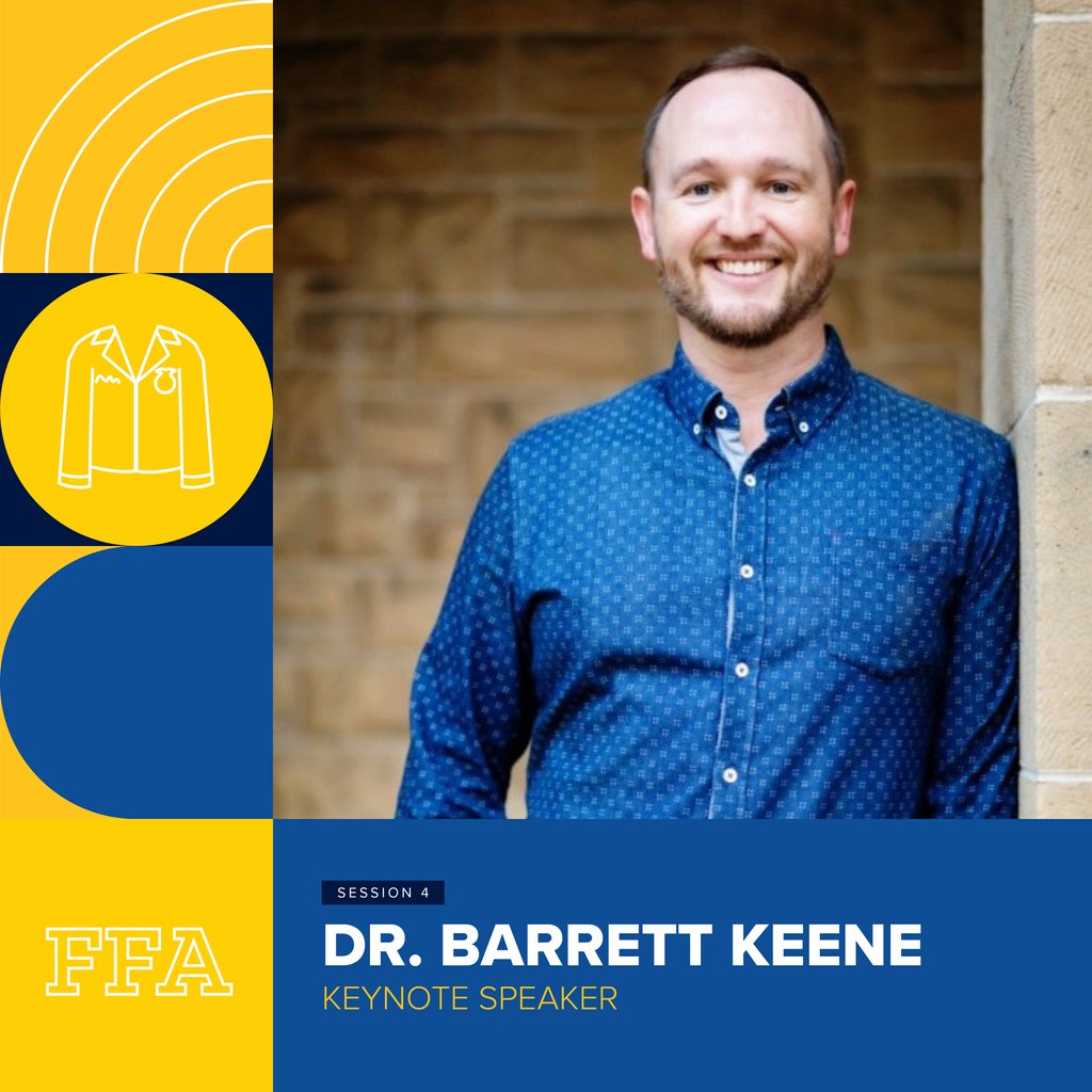 floridaffa's tweet photo. Former State and National Officer Dr. Barrett Keene joins the party during the Fourth General Session - sponsored by the Florida Cattlemen's Foundation! #FLAFFA24 https://t.co/zz2DT7GzYm
