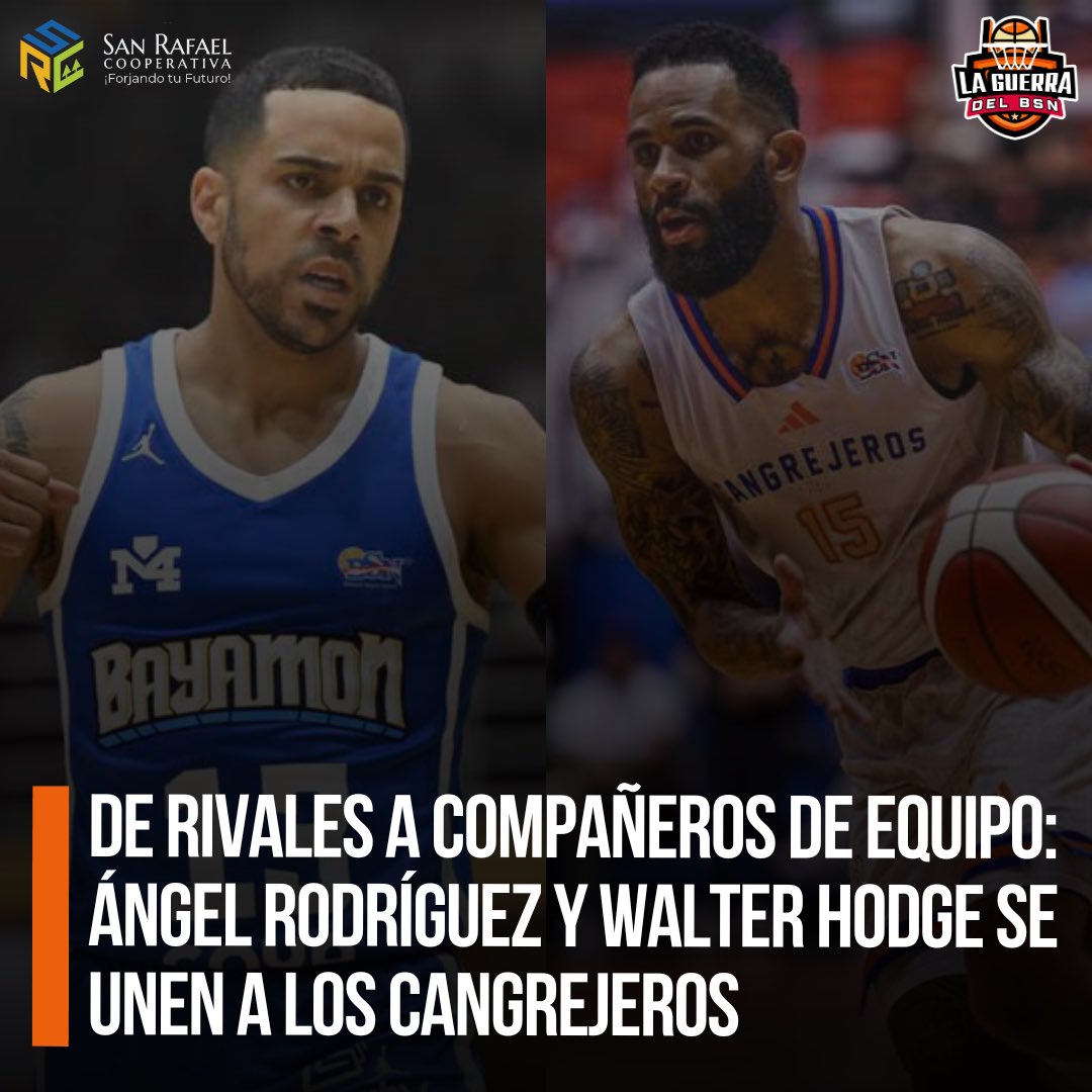 LaGuerraBSN's tweet photo. #BSNPR | De rivales a compañeros de equipo: Ángel Rodríguez y Walter Hodge en un mismo equipo en los Cangrejeros de Santurce. 🤯 https://t.co/OaBZWeqnZM
