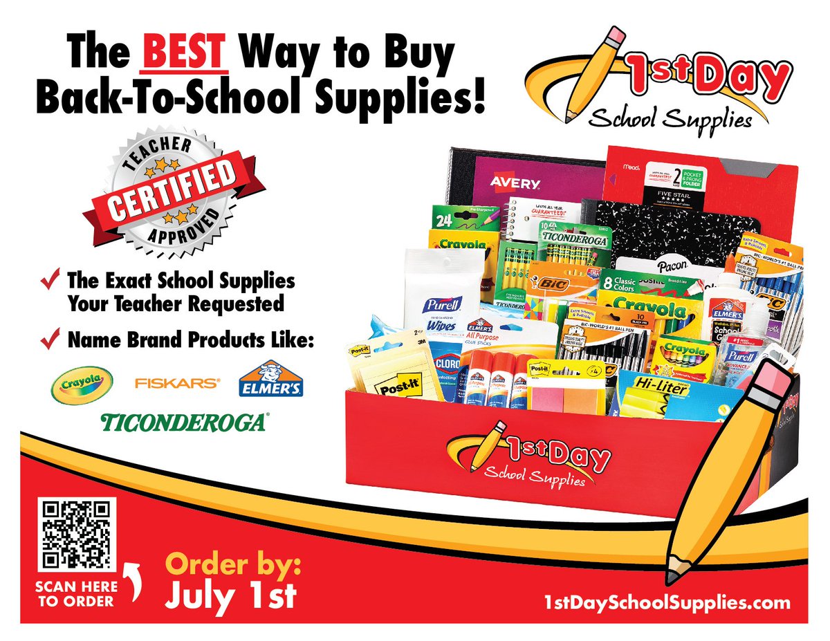 23 Days Left to Order School Supply Kits for 2024-25! This is a convenient way to order your school supplies ahead of time and avoid the back-to-school store crowds! All name brand supplies, and $5 per kit is redirected back to the PTA :).