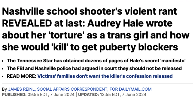 AriDrennen's tweet photo. The Daily Mail just posted something that it claims is the Nashville Shooter's "manifesto."

It's actually a deleted 2018 sketch from actress and model Hunter Schafer's Instagram.

Be very careful with reporting about this - there are lots of hoaxes going around. https://t.co/lrMez92raR
