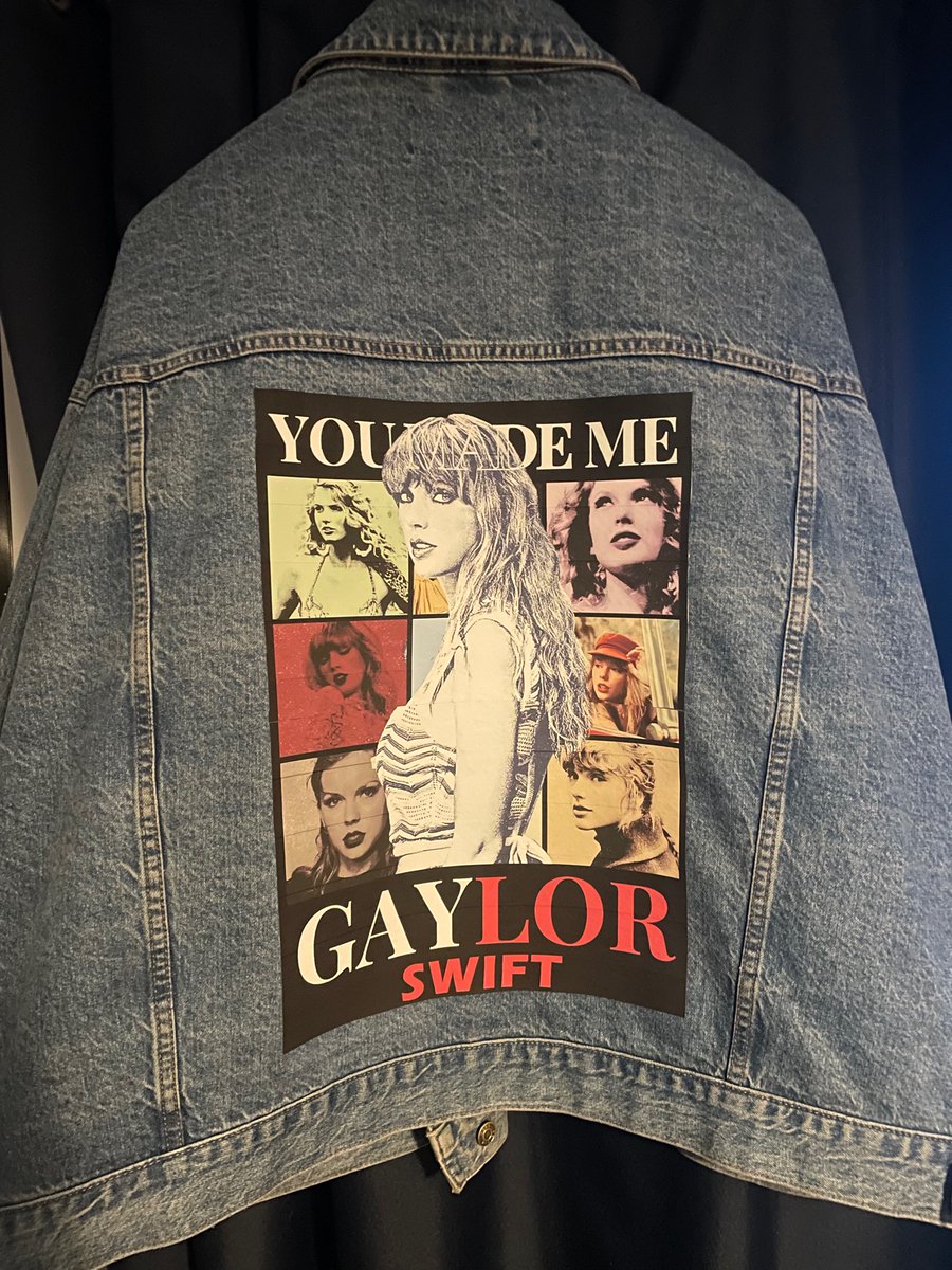 kussellberry's tweet photo. I reckon I’ve made the best jacket for @taylorswift13 at anfield🌈😂 #erastour #erastouranfield https://t.co/O1QjTkCcaN