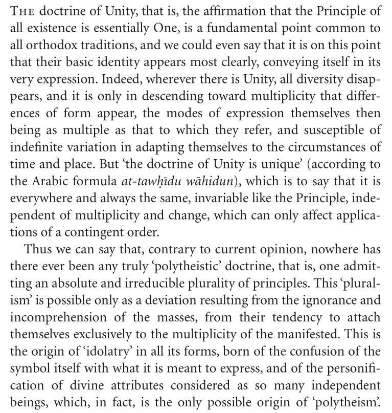 Doctrinal Unity Guenon says that the doctrine of Unity (at-tawhid) is common to all ...