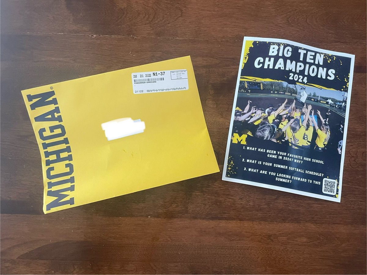 Thank you so much <a href="/umichsoftball/">Michigan Softball</a> for thinking of me! I cannot wait to learn more about the school and program. #GOBLUE〽️ <a href="/chiddy3/">Amanda Chidester, OLY</a> <a href="/btholl/">Bonnie Tholl</a>  <a href="/canfield_faith/">faithyyy</a> <a href="/CoachBrundage/">Jennifer Brundage, OLY</a> <a href="/VAGloryNational/">VA Glory National Buker 18U</a> <a href="/VAGloryFP/">VA Glory Fastpitch</a>