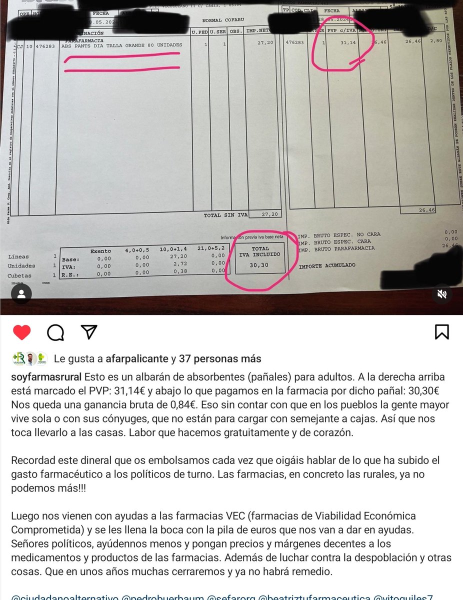 ⬇️⬇️ Esto, sacado de RRSS, es un claro ejemplo de dos cosas: 1-han llevado a la #FarmaciaRural a un punto de no retorno y - 2, aquellos q "negocian" diciendo amén a todo "novayaaserque", serán los responsables del colapso de nuestro modelo de prestación.