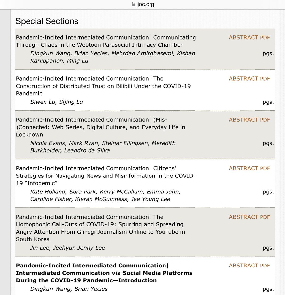 New article is out! <a href="/IJoC_USC/">International Journal of Communication</a> In this article, we <a href="/lusijing/">Sijing Lu（鲁思静）</a> talked about the construction of distributed trust under today’s networked environment, using Bilibili as an example. ➡️Link: ijoc.org/index.php/ijoc… Thanks <a href="/wdingkun/">Dingkun Wang</a> <a href="/brian_yecies/">Brian Yecies, Associate Professor</a> for editing this special issue!