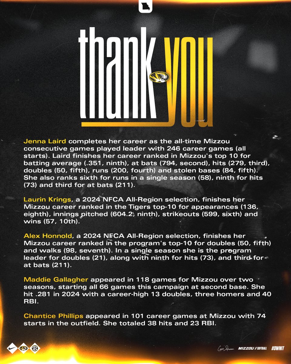 Thank you seniors!! 

You have left an everlasting impact on our program. 

#OwnIt #MIZ 🐯🥎