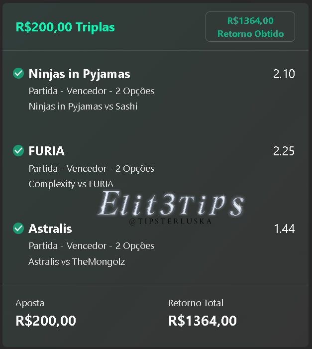 ELITETIPS5's tweet photo. Grade fraca no futebol, mas no meu grupo tem forrada no CS!!! 🔥🔥🔥🔥🔥🔥
Odd 6.82 ✅
Odd 2.00 ✅
Odd 1.72 ✅

#apostas #apostasesportivas #yallacompass #csk4life https://t.co/yf8WF9ShKs