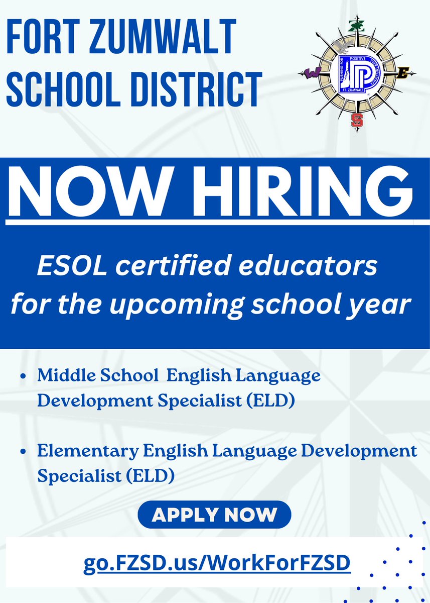 We're hiring!  Join our team for what will be an outstanding 2024-25 school year!  <a href="/FZSchools/">FortZumwaltSchools</a>