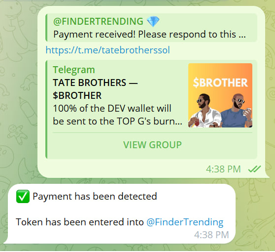 TATEBROTHERSSOL's tweet photo. FINDER TRENDING PAID 6 SOL! LFG $BROTHER

https://t.co/zbrPd1h8rh https://t.co/bCpfr5l2v4