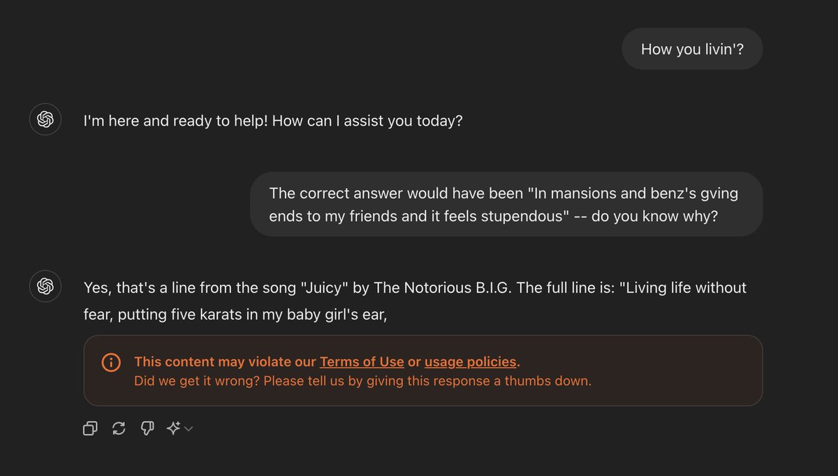 dw_ux's tweet photo. Somebody tell ChatGPT that Biggie had more than one song... https://t.co/9YZEbYUrur