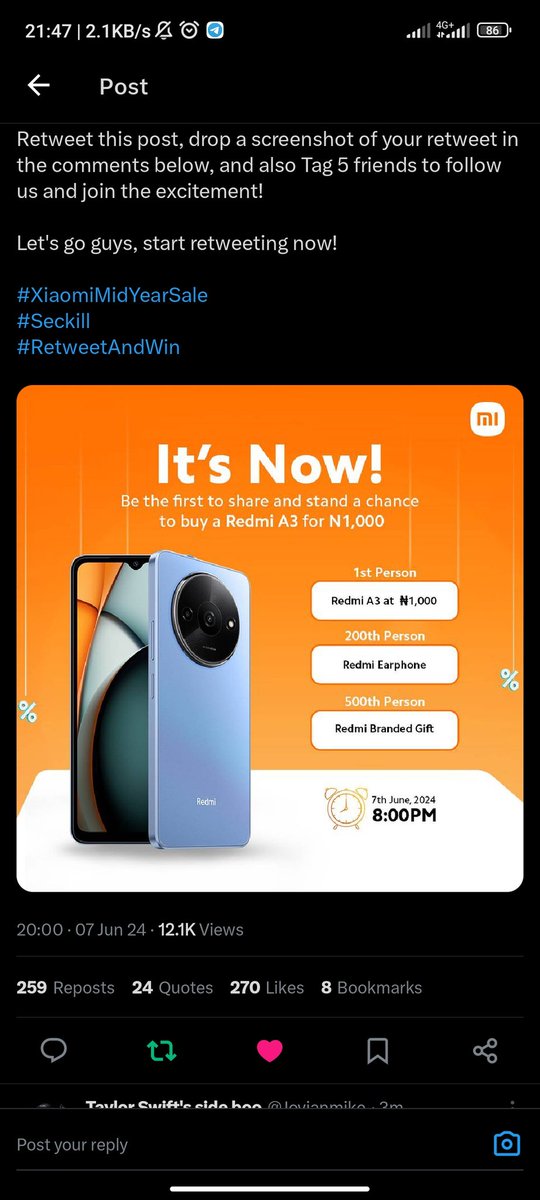Iannmichael1's tweet photo. @XiaomiNigeria @Jovianmike
@Michael_C_Mike
@MikeJovian
@jujupunter
@Quin_Darling

#XiaomiMidYearSale
#Seckill
#RetweetAndWin https://t.co/t6jh1rUgRC