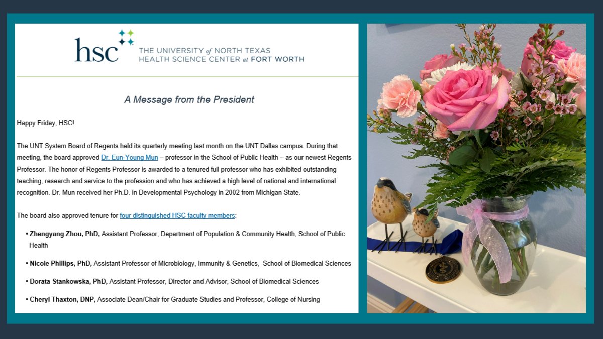EunyoungMun's tweet photo. I am honored to be appointed as a Regents Professor, effective September 1, 2024. Heartfelt thanks to students and colleagues at @UNTPublicHealth, @UNTHSC and @UNTSystem, and mentors who have supported and inspired me throughout my career. https://t.co/Aa5oKYev1h