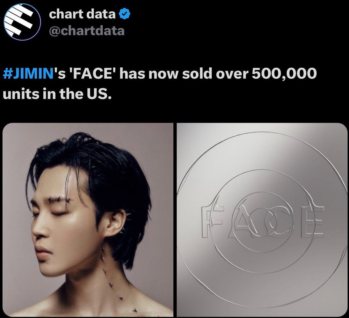 hyhycccc's tweet photo. Hello  @BIGHIT_MUSIC @bts_bighit, @RIAA

“FACE" is now eligible for RIAA Gold certification for selling over 500K units in the United States. 

Kindly initiate the process so that the album can be certified as soon as possible. Thank you https://t.co/KUDPGtblPo