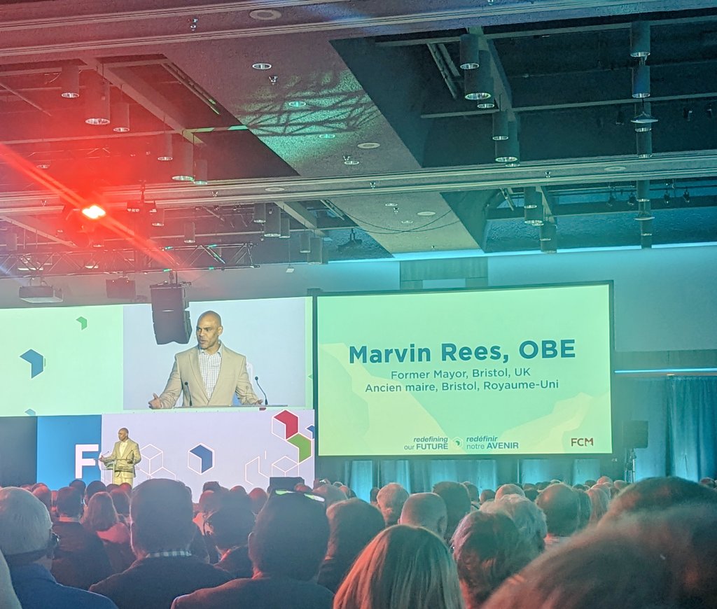 Amazing start to the <a href="/FCM_online/">Federation of Canadian Municipalities</a> conference. Powerful keynote by <a href="/MarvinRees72812/">Marvin Rees</a> former Mayor of Bristol, UK. 

"National success is never done in an abstract. Growth is the norm. We are interdependent communities - standing united from coast to coast."  - Marvin Rees