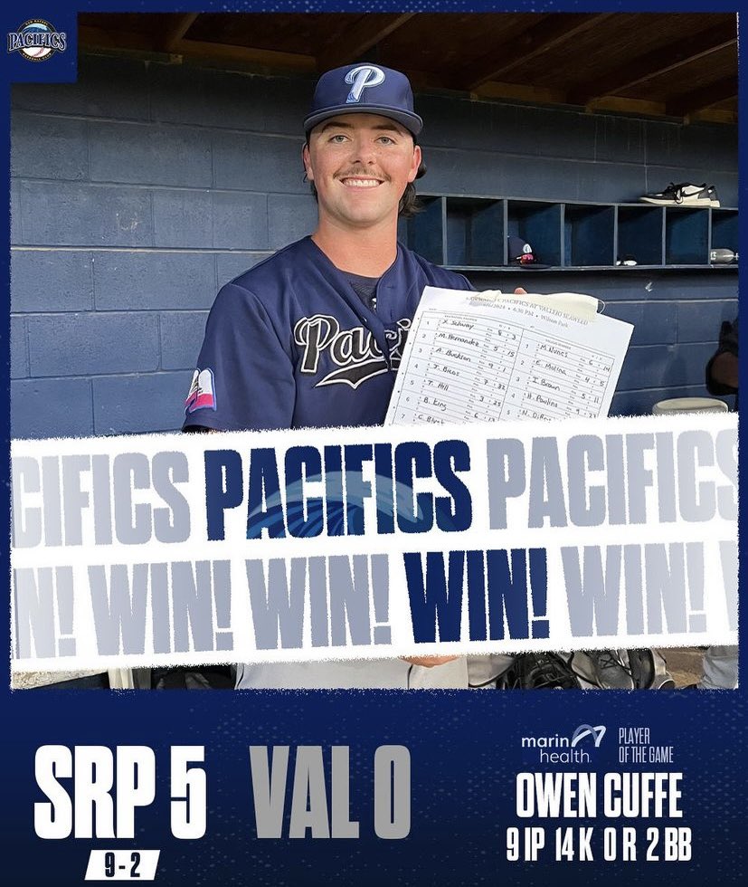 SRPacifics's tweet image. @owencuffe5 THROWS A NO HITTER IN A PAC W❗️

#PacAttack #MarinCounty #SanRafaelPacifics

Presented by @mymarinhealth
