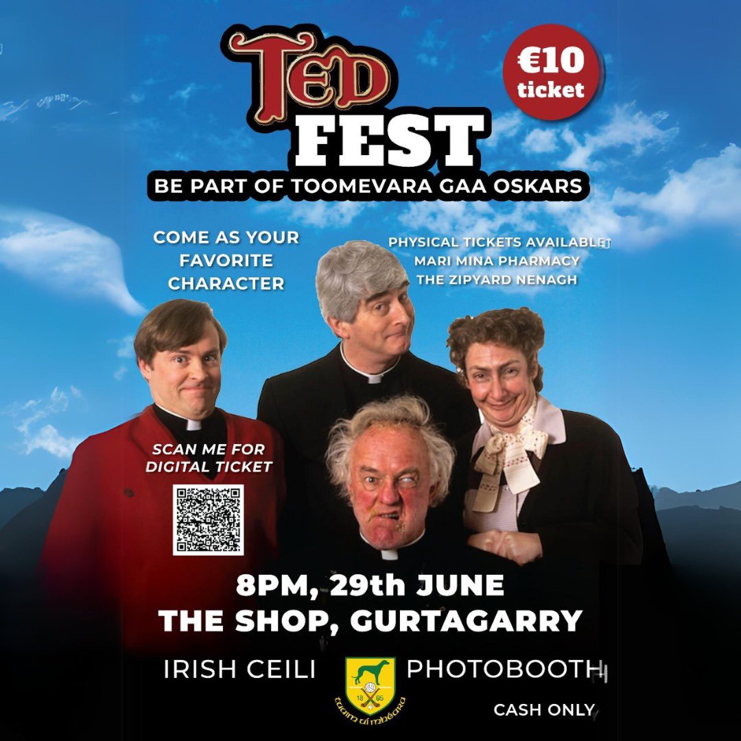 🌟 Toomevara GAA Fundraiser🌟 

Join us at Gurtagarry Tedfest for a night of craic and ceili! Dress as your favorite Father Ted character and be part of our Toomevara GAA Oskars 🎬! Don't miss out on the fun! 🎉 #GurtagarryTedfest #Oskars #ToomevaraGAA