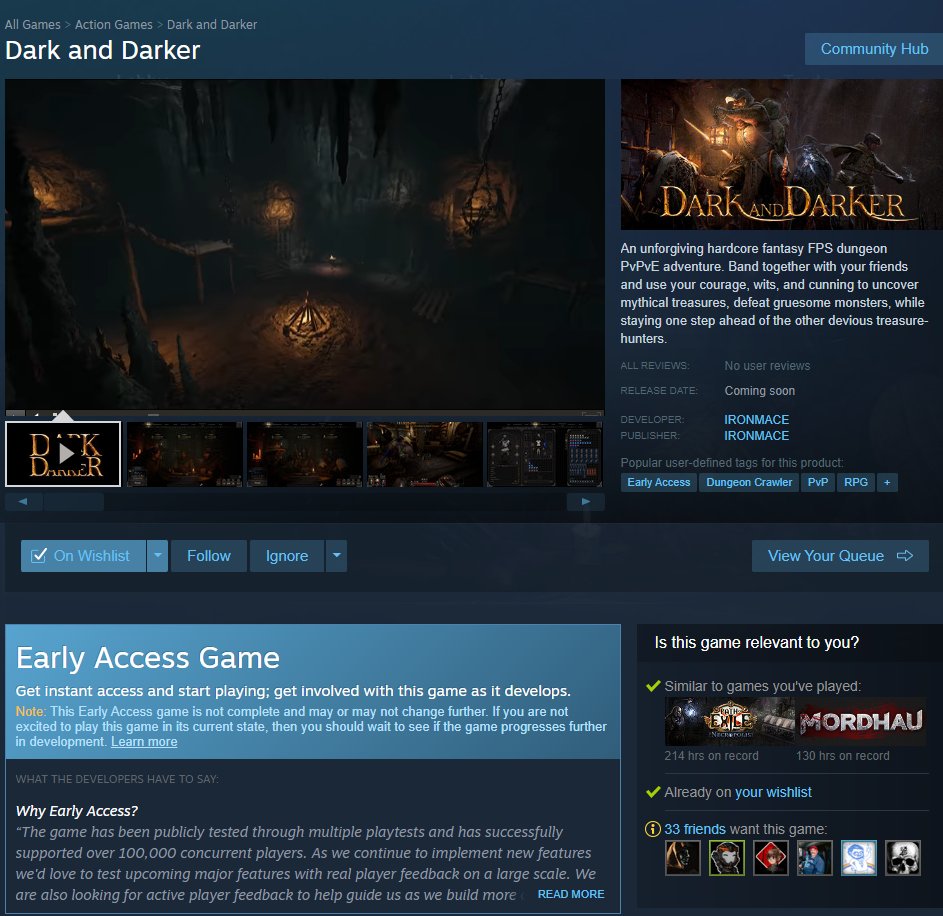 Onepeg's tweet image. Dark and Darker is relisted on steam as not yet released, but is viewable.

This could be a huge day.