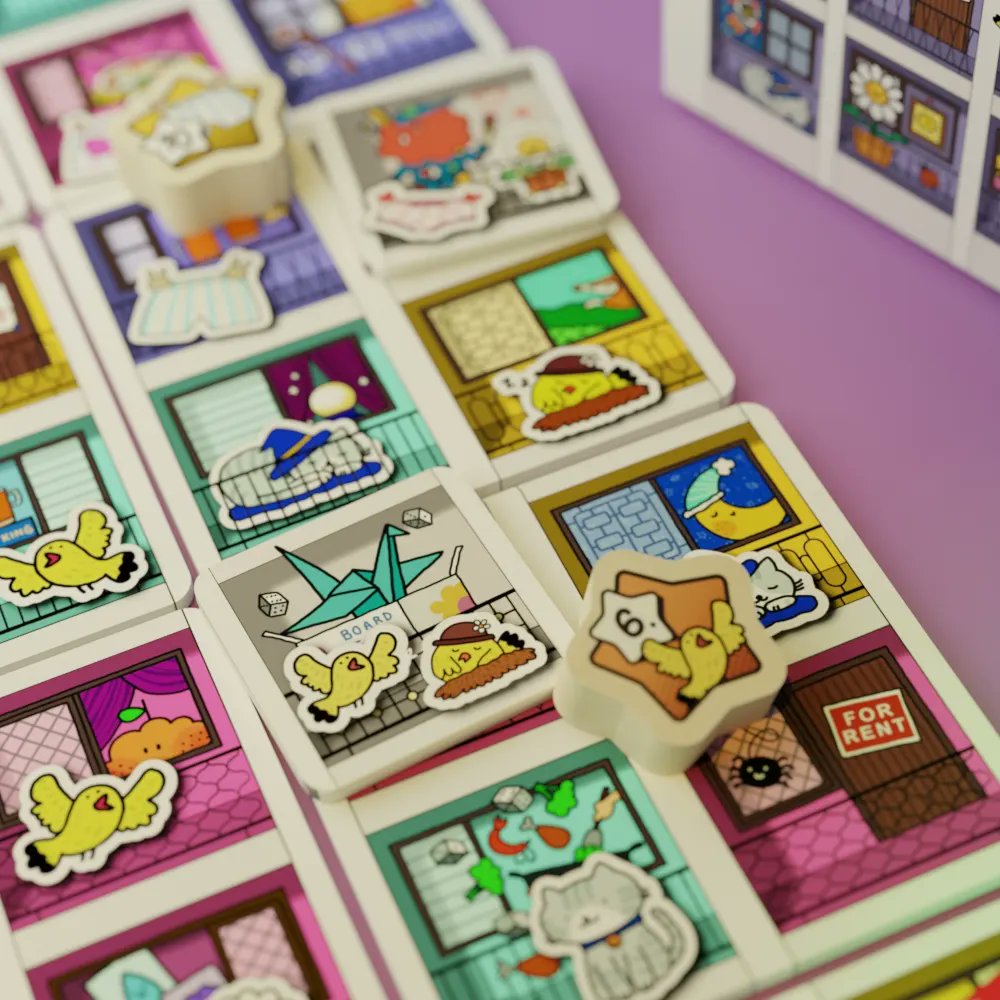 2024年第2番目の新作、来週Play Play Fairで登場します。　Chock-A-Blockに、賑やかのアパートを建て、猫や下着の連鎖を繋がります!　もし同じ色なブロックを繋ぎたら、隣さん達を引っ越しに来て、コンボのチャンスもっと増えて行きます。

箱を積み重ねたら、シンガポールのアパートに見えます!