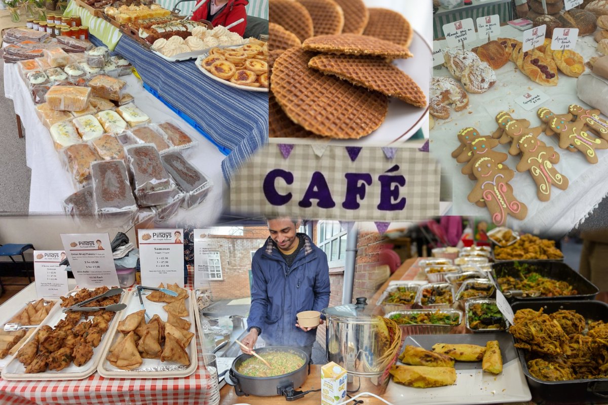 Lots of delicious savoury and sweet takeaways at the market again TODAY:

- Indian

- Mediterranean

...and cakes, pastries, vegan brownies, and freshly made Dutch syrup waffles

PLUS a pop-up Indian street food cafe!

Open 10am to 1pm