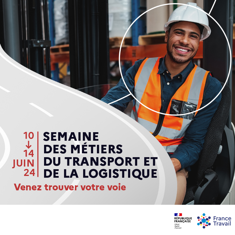 En route pour la 3ème Semaine des métiers du transport et de la logistique 🚚

Du 10 au 14 juin, @Ftravail_971 organise 10 actions pour : 

🎯Renforcer l'attractivité du secteur 
🎯Encourager les vocations
🎯Faciliter les recrutements

#AvecFranceTravail #transport #logistique