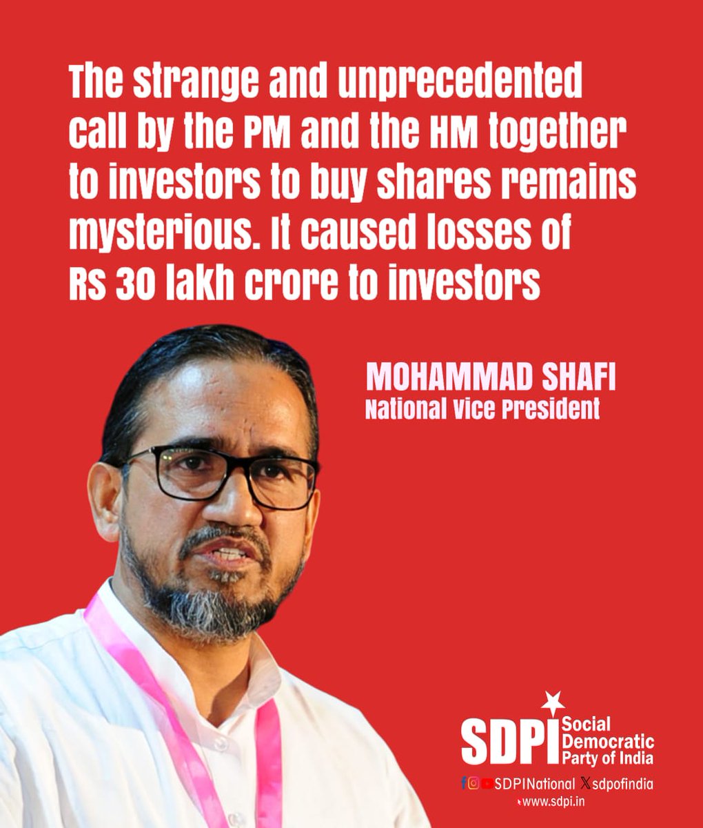 MdShafi_SDPI's tweet photo. The strange and unprecedented call by the PM and the HM together to investors to buy shares remains mysterious. It caused losses of Rs 30 lakh crore to investors
#election24 #India https://t.co/HnBZwKqGaC