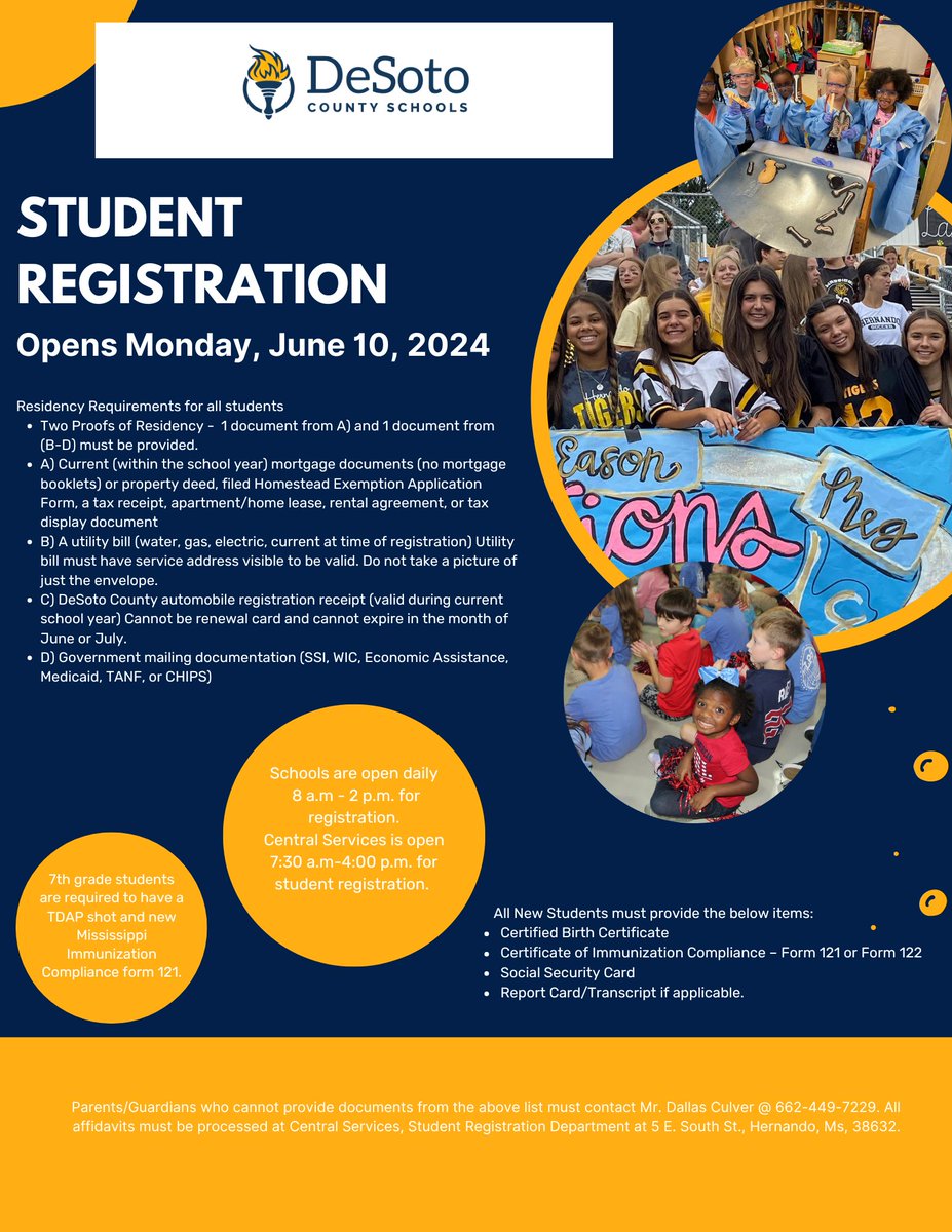 Student Registration opens Monday, June 10, 2024.  Click the flyer photo for complete details. #TeamDCS