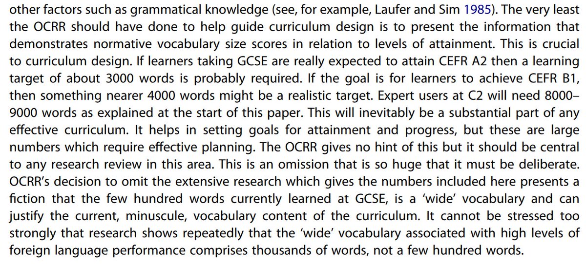 This is so important! (Milton, 2022)

Whilst 600 words per year may not be realistic in more challenging schools with less motivated and academic students, teachers should strive to go beyond the very unambitious target of 1,200 (F) / 1,700 (H) words set by the DfE and focus much