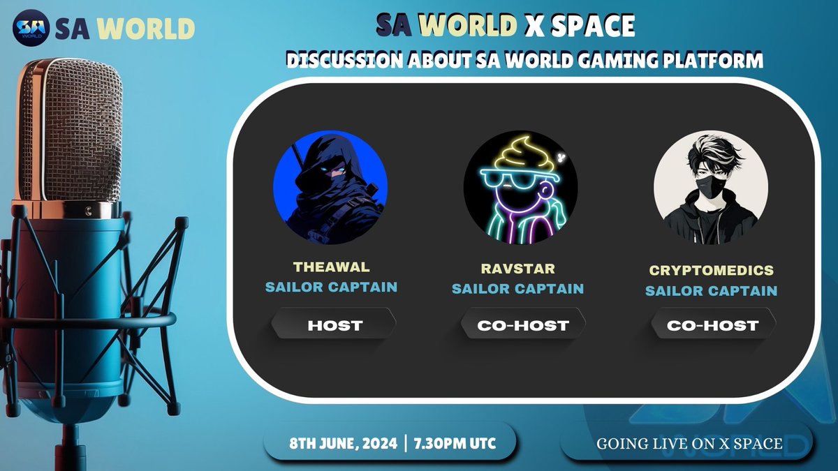 TheAwal024's tweet photo. Set your remainder now as I will be going live along with @Ravstar11 &amp; @Cryptomedics7 to share an insight and discuss about @SAWorld_io gaming platform🎮

Here are the details below⬇️

⏰ 7.30pm UTC
🗓️ Saturday — 8th June

Link below⤵️⤵️
https://t.co/VlTVomQ2cs https://t.co/r7Ewrns8Oq