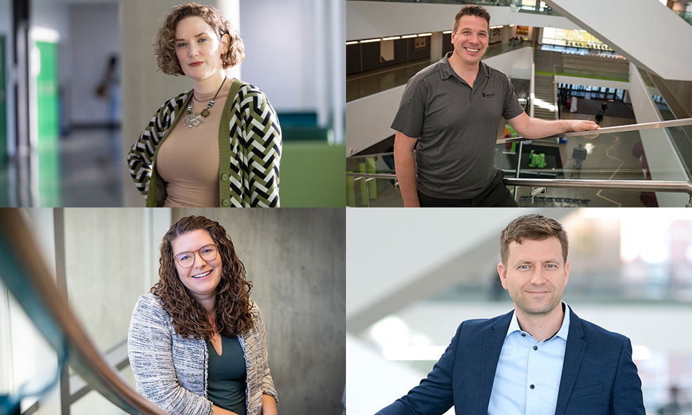 MacEwanU's tweet photo. The 2024 Early Career Teaching Excellence Award recipients Sheena Rossiter, Padraig Buttner-Schnirer and Dr. Kaitlyn Towle. Congratulations to them and Teaching Leadership Award recipient Dr. Mike Annett. Read more: https://t.co/EVsQAZ1Jl3 #abpse #MacEwanU https://t.co/DYAGYmgoCt