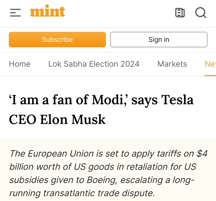 hathyogi31's tweet photo. @elonmusk @narendramodi Elon Musk is the fan of modi https://t.co/tPyo9va9hH