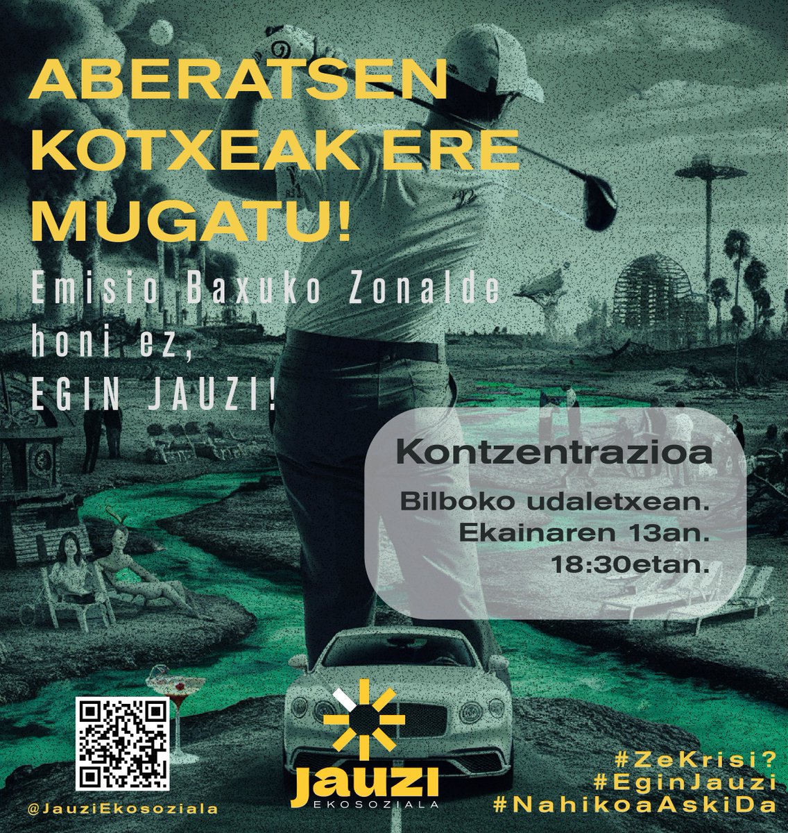 ⚠️ ADI!

Hurrengo ostegun ekainak 13an, Bilboko Udaletxean emisio baxuko zonaldearen aurkako kontzentrazioa egingo dugu! 🪧

Hiriak ez dira azken belaunaldiko auto elektrikoetara moldatu behar, zerbitzu publiko eta duinekin egokitu behar dira.

Beraz, #AberatsenKotxeakEreMugatu!