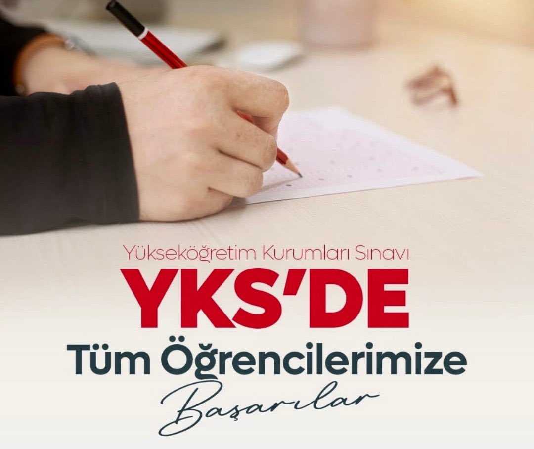 8-9 Haziran tarihlerinde YKS'ye girecek tüm öğrencilerimize, hayallerine kavuşmaları temennisiyle yürekten başarılar diliyorum.