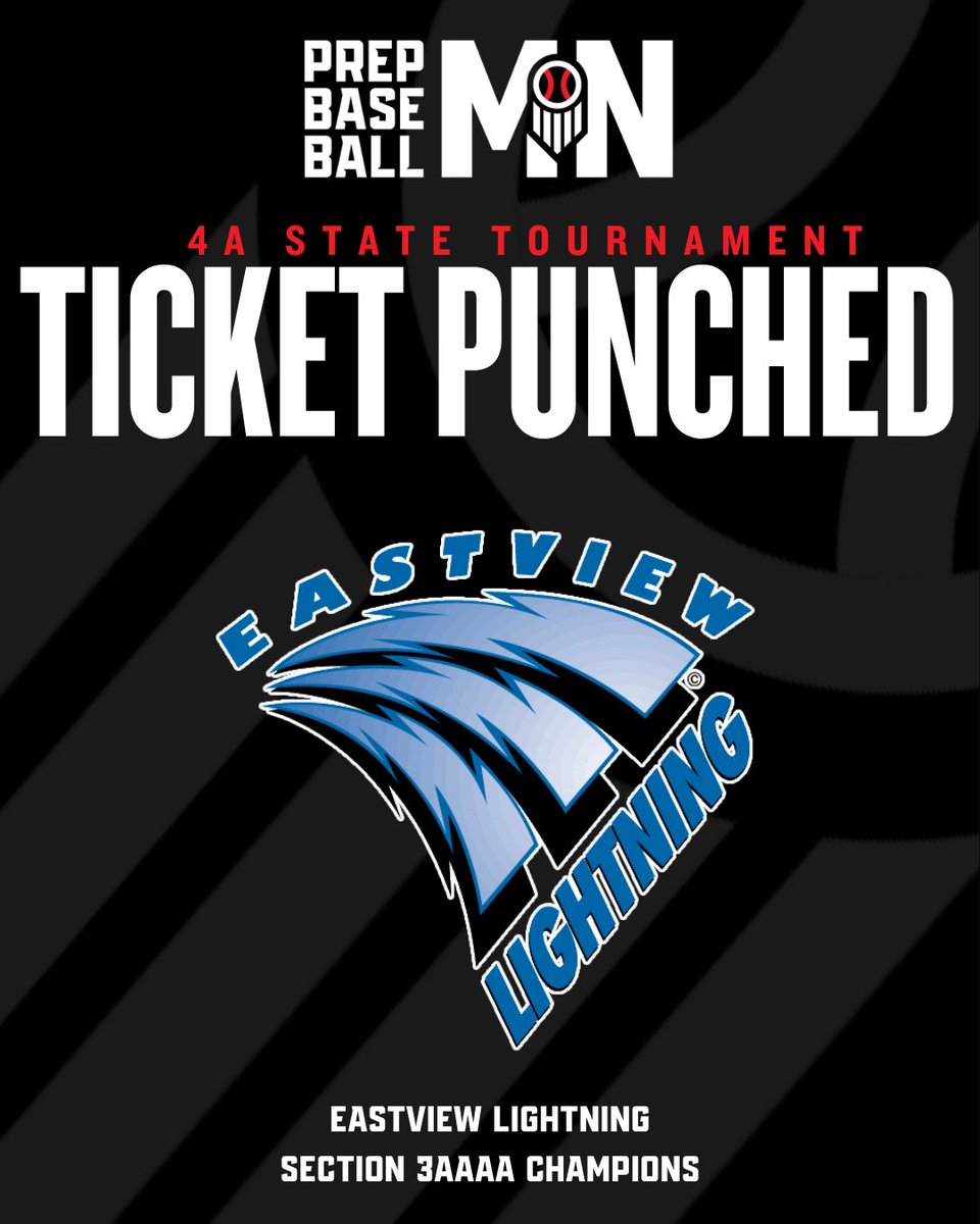 𝙩𝙞𝙘𝙠𝙚𝙩 𝙥𝙪𝙣𝙘𝙝𝙚𝙙.

Congratulations to <a href="/EV_Baseball/">Eastview ⚡️ Baseball</a>

🏆 Section 3AAAA Champions
🎟️ 2024 Minnesota 4A State Tournament
📍 CHS Field | St. Paul, Minnesota