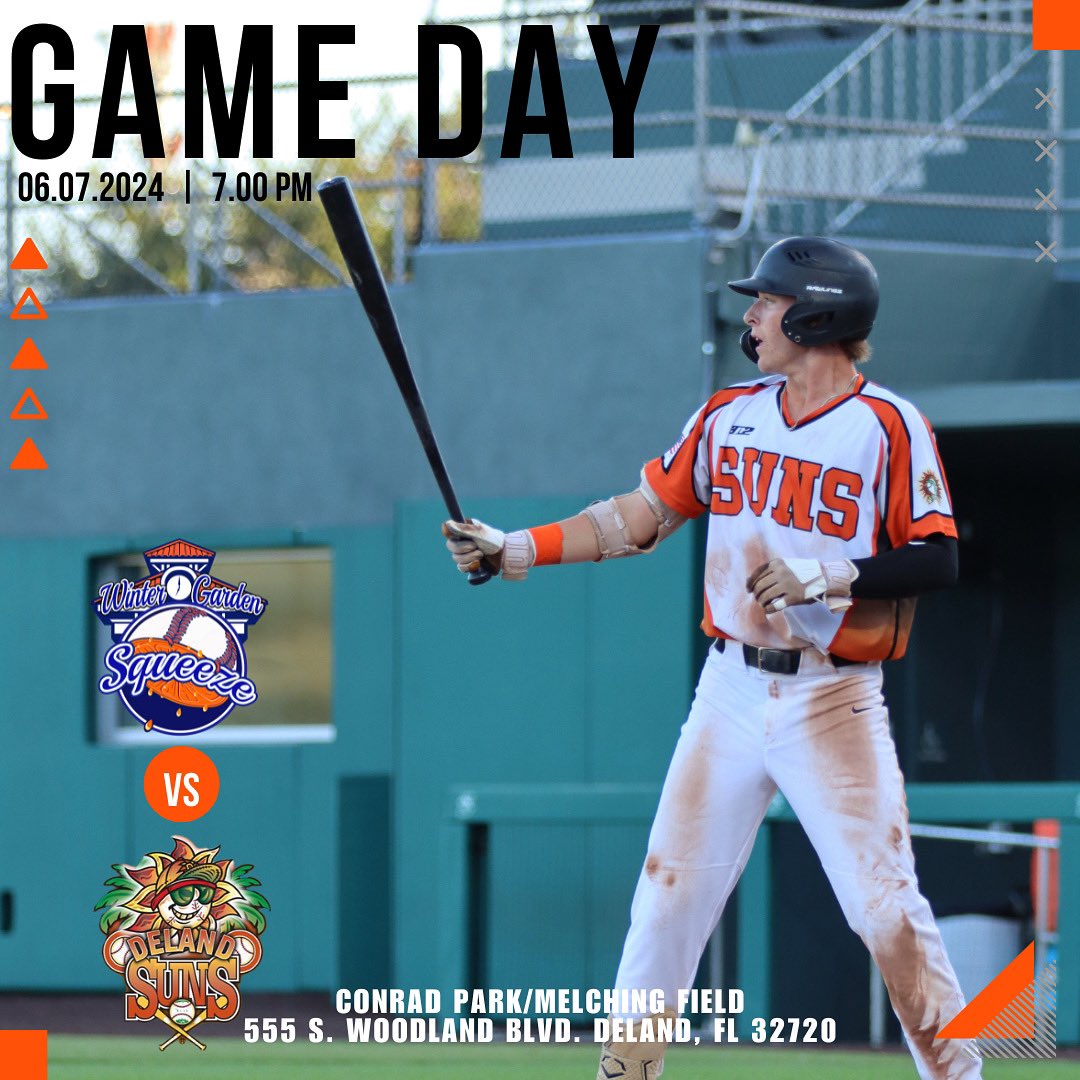 The Suns are back in Deland today! #sunsout☀️

⏰ 7:00 pm

🏟️ Conrad Park/ Melching Field 
555 S. Woodland Blvd. Deland, Fl 32720

🎟️ bit.ly/SunsTickets2024

📺 flobaseball.tv/events/1253719…