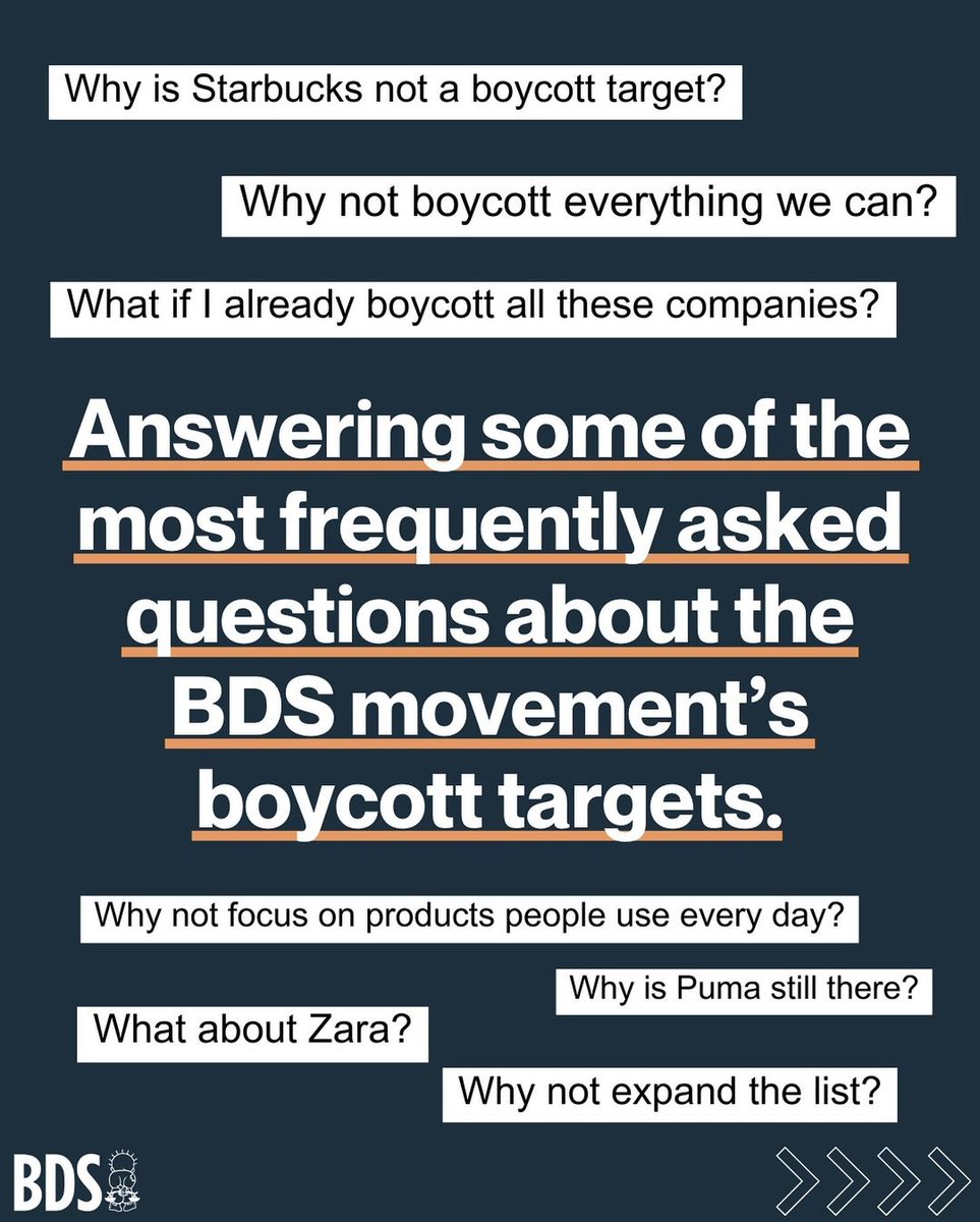 BDSmovement's tweet photo. Answering some of the most frequently asked questions about the #BDS movement’s boycott targets. https://t.co/OlUogby8ud