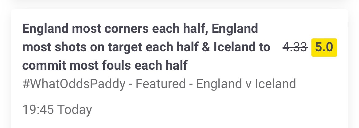 SBFootballTips's tweet image. 📝 England Vs Iceland Featured Bet 

Iceland have committed the most fouls in 10/11
England were fouled 16 times last game and only conceding 7
With it being last match before Euros and bigger players rested, a strong team is expected

📚PaddyPower
⚽️4.33 odds - I’ve boosted to 5