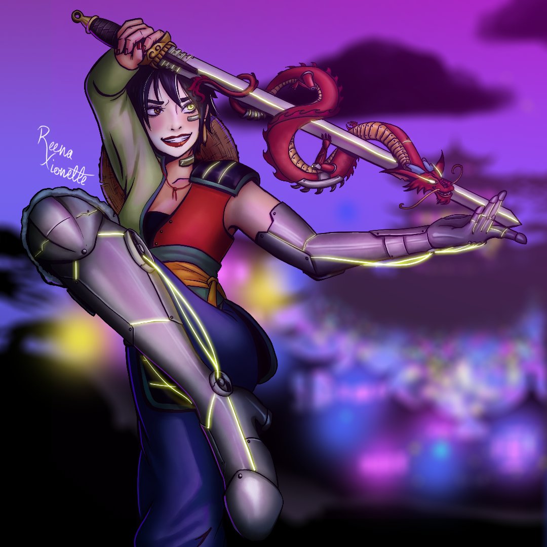 ReenanaAli's tweet photo. What happens when you mash up Mulan and Monkey D Luffy from One Piece together in the world of Cyberpunk??? This. MayLou the Pirate Queen is ready to make a man out of you all!!!! 

#art #onepiece #mulan #monkeydluffy #cyberpunk #mashup #cintiq13hd #originalwork https://t.co/jUvydVY3Rc